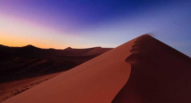 Sunrise over the dunes in the Namib Desert